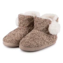 Totes Isotoner Cable Knit Boot Slippers w Pompom Brown Small (3187JBRNS)