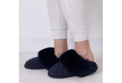 Totes Isotoner Textured Faux Fur Mule Slippers Navy Medium (3575JNAVM)