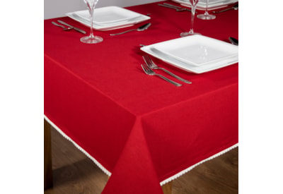 Premier Red Tablecloth w Pom Pom Edge 2x1.3m (AC231483)