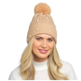 Ladies Ribbed Hat w Pearl/sequin & Pom Pom (GL1194)