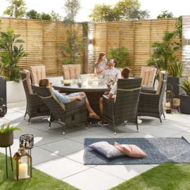 Nova Ruxley 8 Seat Dining Set & Fire Pit 1.8m Round Table Brown