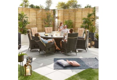 Nova Ruxley 8 Seat Dining Set & Fire Pit 1.8m Round Table Brown