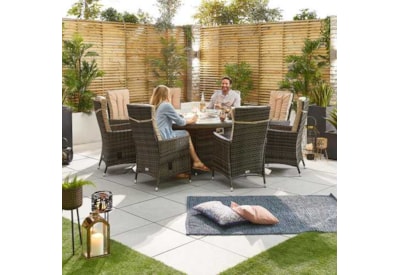 Nova Ruxley 8 Seat Dining Set & Fire Pit 1.8m Round Table Brown