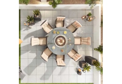 Nova Ruxley 8 Seat Dining Set & Fire Pit 1.8m Round Table Brown