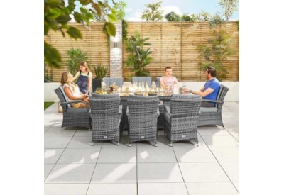 Nova Olivia 8 Seat Dining Set & Fire Pit 2m x 1m Rectangular Table Grey