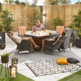 Nova Ruxley 6 Seat Dining Set & Fire Pit 1.5m x 1m Rectangular Table Brown