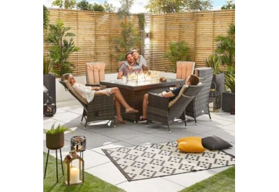 Nova Ruxley 6 Seat Dining Set & Fire Pit 1.5m x 1m Rectangular Table Brown