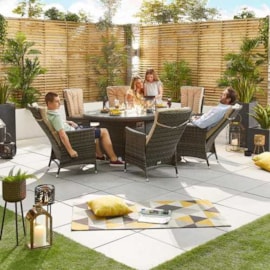 Nova Ruxley 6 Seat Dining Set & Fire Pit 1.8m x 1.2m Oval Table Brown