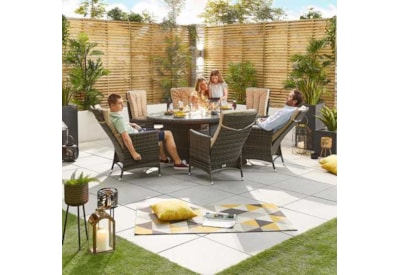 Nova Ruxley 6 Seat Dining Set & Fire Pit 1.8m x 1.2m Oval Table Brown