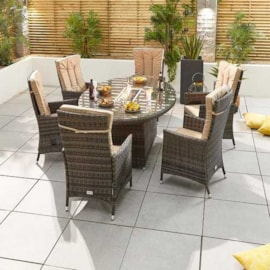 Nova Ruxley 6 Seat Dining Set & Fire Pit 1.8m x 1.2m Oval Table Brown