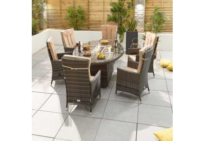 Nova Ruxley 6 Seat Dining Set & Fire Pit 1.8m x 1.2m Oval Table Brown