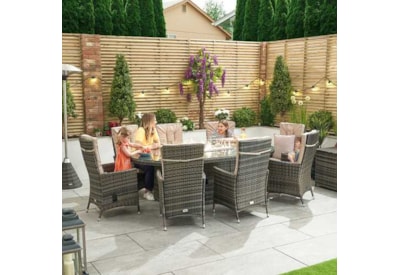 Nova Ruxley 8 Seat Dining Set & Fire Pit 2m x 1.2m Oval Table Brown