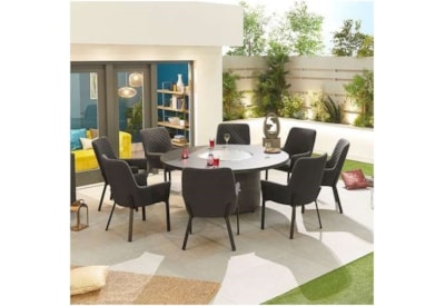 Nova Genoa Fabric 8 Seat Round Dining Set & Firepit Dark Grey