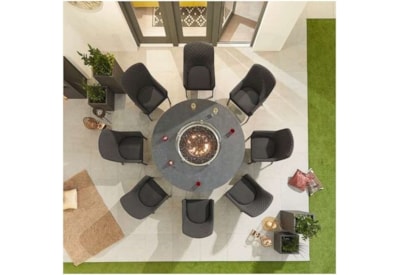 Nova Genoa Fabric 8 Seat Round Dining Set & Firepit Dark Grey