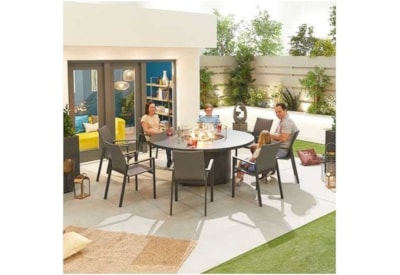 Nova Roma 8 Seat Round Dining Set & Firepit Grey