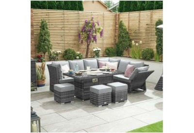 Nova Cambridge RH Rattan Corner Dining Set & Firepit & Reclining Sides Grey