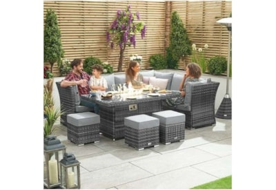 Nova Cambridge RH Rattan Corner Dining Set & Firepit & Reclining Sides Grey