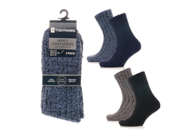 Mens 2pk Drop Needle Cosy Socks With Gripper (SK1248)