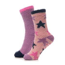 Ladies 2pk Design Cosy Socks With Gripper (SK1249)