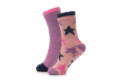 Ladies 2pk Design Cosy Socks With Gripper (SK1249)