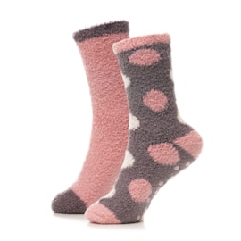 Ladies 2pk Design Cosy Socks With Gripper (SK1249)