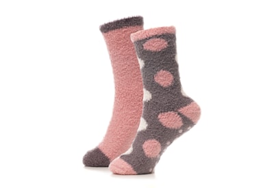 Ladies 2pk Design Cosy Socks With Gripper (SK1249)