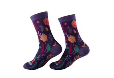 Eco Chic Purple Lush Floral Bamboo Socks 4-8 (SK82PP)