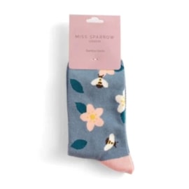 Miss Sparrow Bees & Flowers Socks Denim (SKS415DENIM)