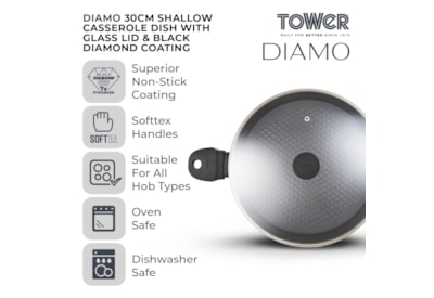 Tower Diamo Shallow Casserole w Lid 30cm (T900132)