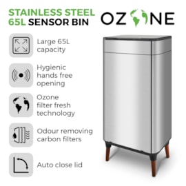 Tower Diamo Ozone Sensor Bin S/steel 65l (T938022SS)