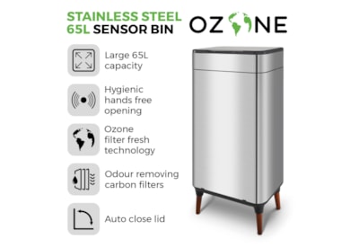 Tower Diamo Ozone Sensor Bin S/steel 65l (T938022SS)