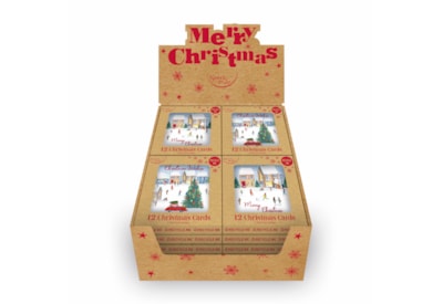 12pk Xmas Village White Kraft Cards (X-34214-BC)