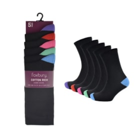 Ladies 5pack Contrast Heel& Toe Socks (size Uk4-7) (SK241)