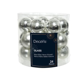 Glass Mini Baublesx24 Shiny-matt Silver 2.5cm (010223)