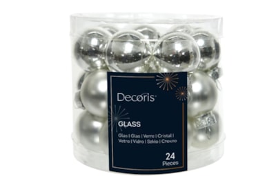 Glass Mini Baublesx24 Shiny-matt Silver 2.5cm (010223)