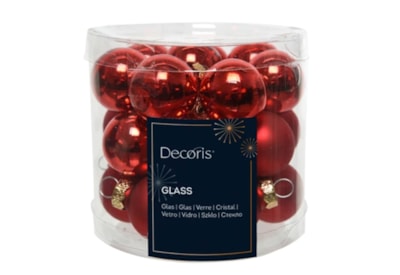 Glass Mini Baublesx24 Enamel-matt Christmas Red 2.5cm (010256)