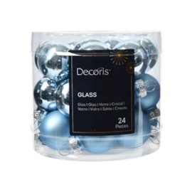 Glass Mini Baublesx24 Shiny Matt Blue Ice 2.5cm (010638)