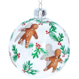 Gisela Graham Clear Glass Ball w Painted Gingerbread Men (01578)