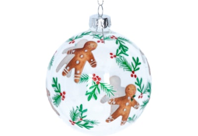 Gisela Graham Clear Glass Ball w Painted Gingerbread Men (01578)