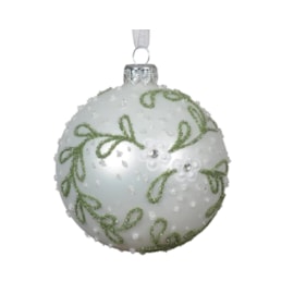 Glass Bauble Matt Branch With Flower 8cm (053260)