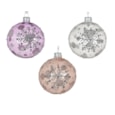 Glass Bauble Snowflake With Dots Assorted 8cm (053327)