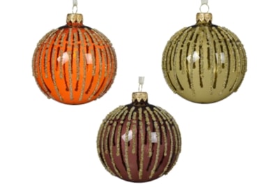 Glass Bauble Vertical Ice Assorted 8cm (053344)