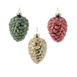 Pinecone Glass Silver Inside w Gold Glitter Asstd 9.7cm (068257)