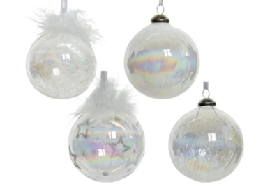 Glass Bauble Swirl-crackle Feather Stars Assorted 8cm (069306)