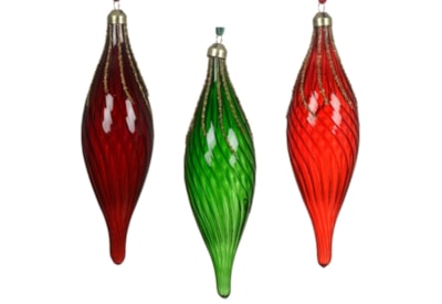 Olive Bauble With Glitter Lines Assorted 20cm (070360)
