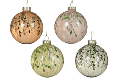Glass Bauble With Branches Assorted 8cm (070631)