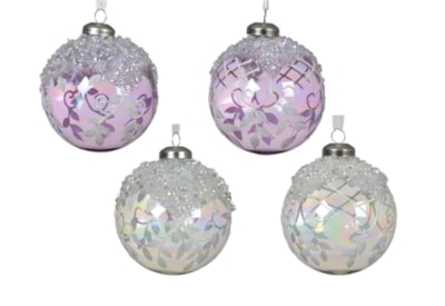 Glass Baubles 3pk With Sequins Assorted 8cm (070849)