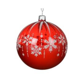 Glass Bauble Snowflakes Falling Red 10cm (080537)