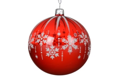 Glass Bauble Snowflakes Falling Red 10cm (080537)