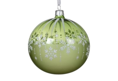 Glass Bauble Snowflakes Falling Green 10cm (080538)
